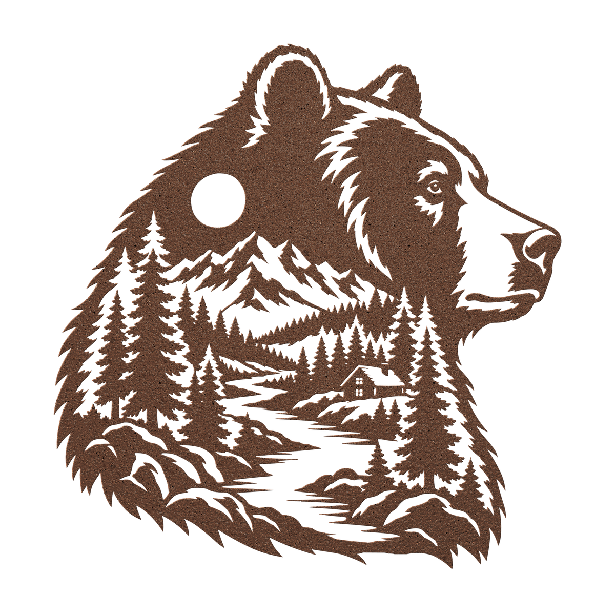 Bear head rustic metal sign in copper — rustic cabin wildlife steel wall decor