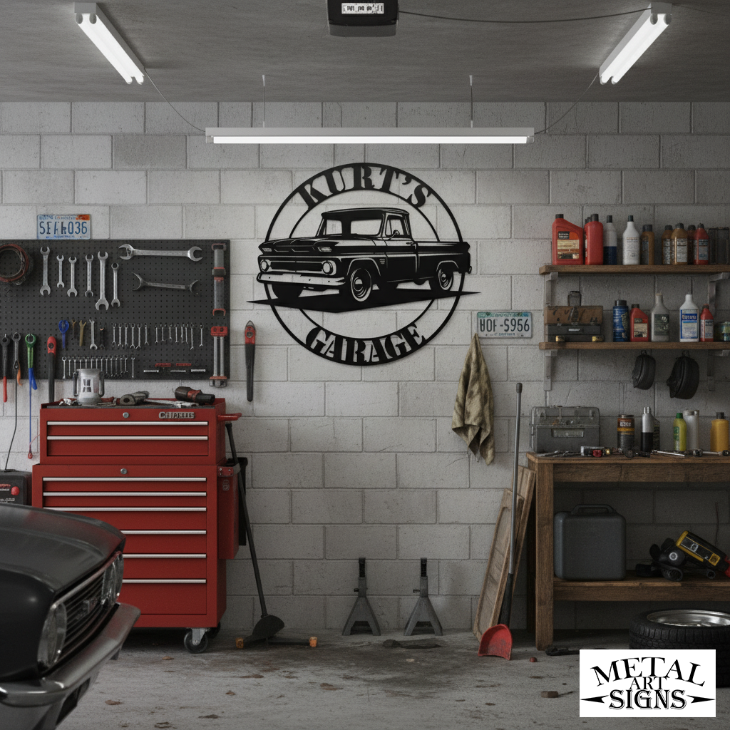 Gift for truck guy Chevy Truck Metal Garage Sign