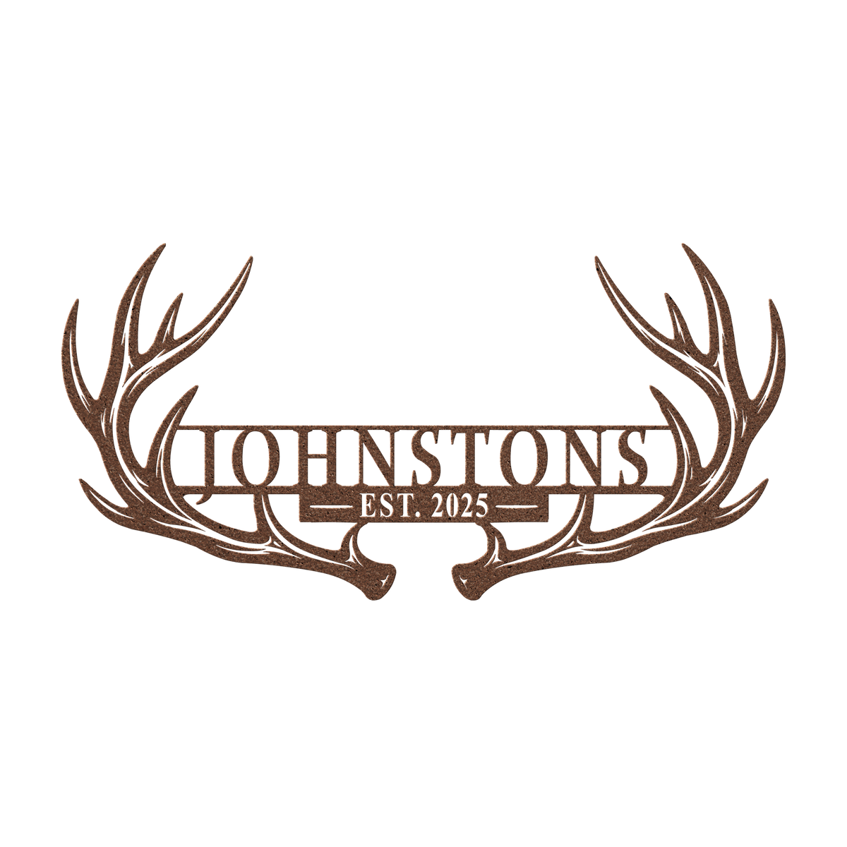 Custom deer antler family name metal sign in copper — personalized family name and year wall art