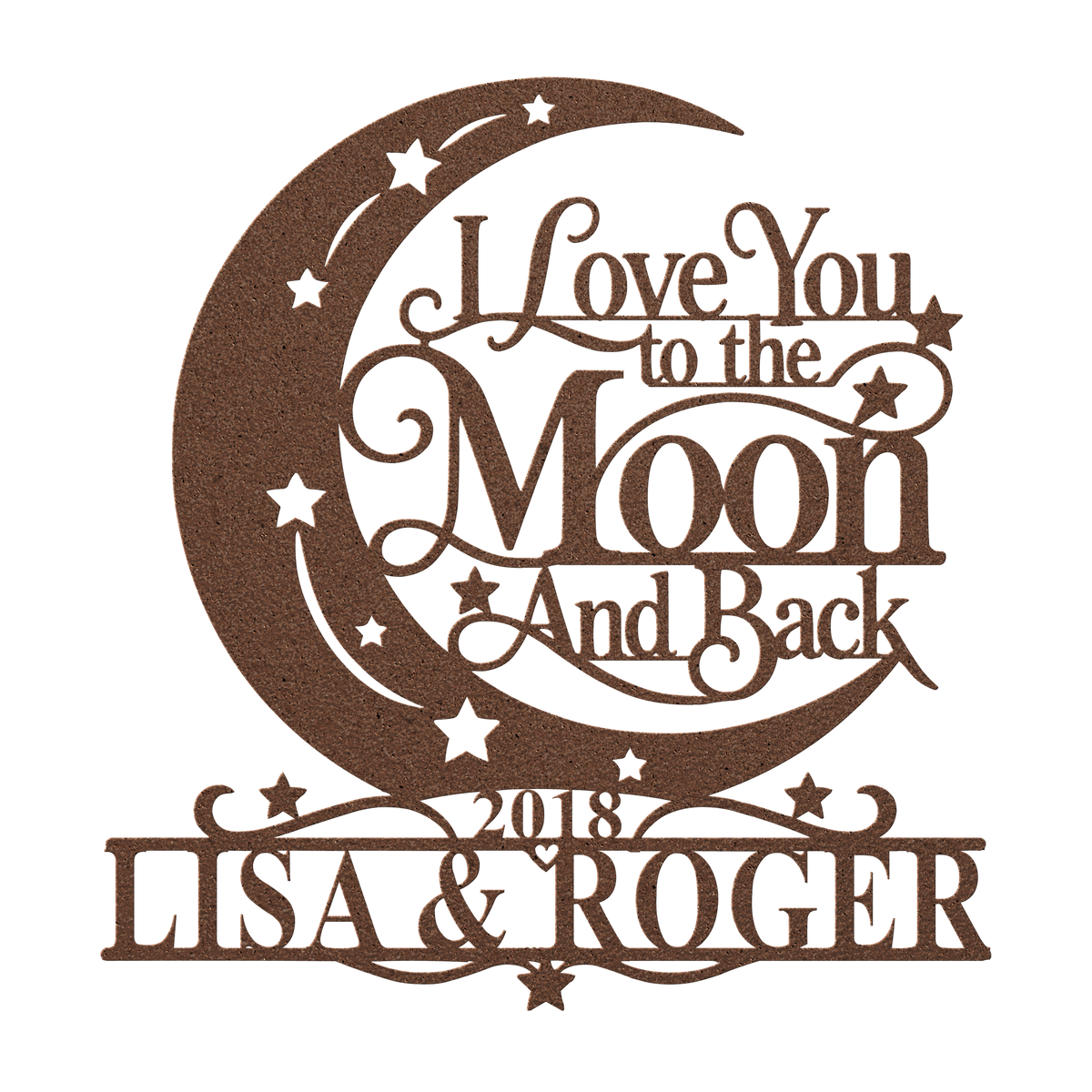 Custom moon and back couples metal sign in copper — personalized couples name wall art