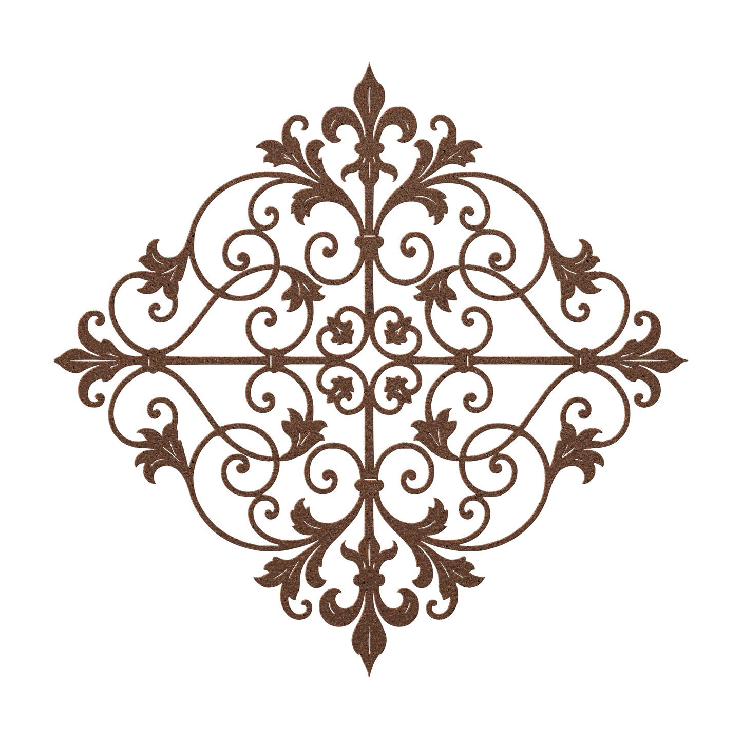 Fleur de lis scrollwork metal wall art in copper — French ironwork-style steel wall decor