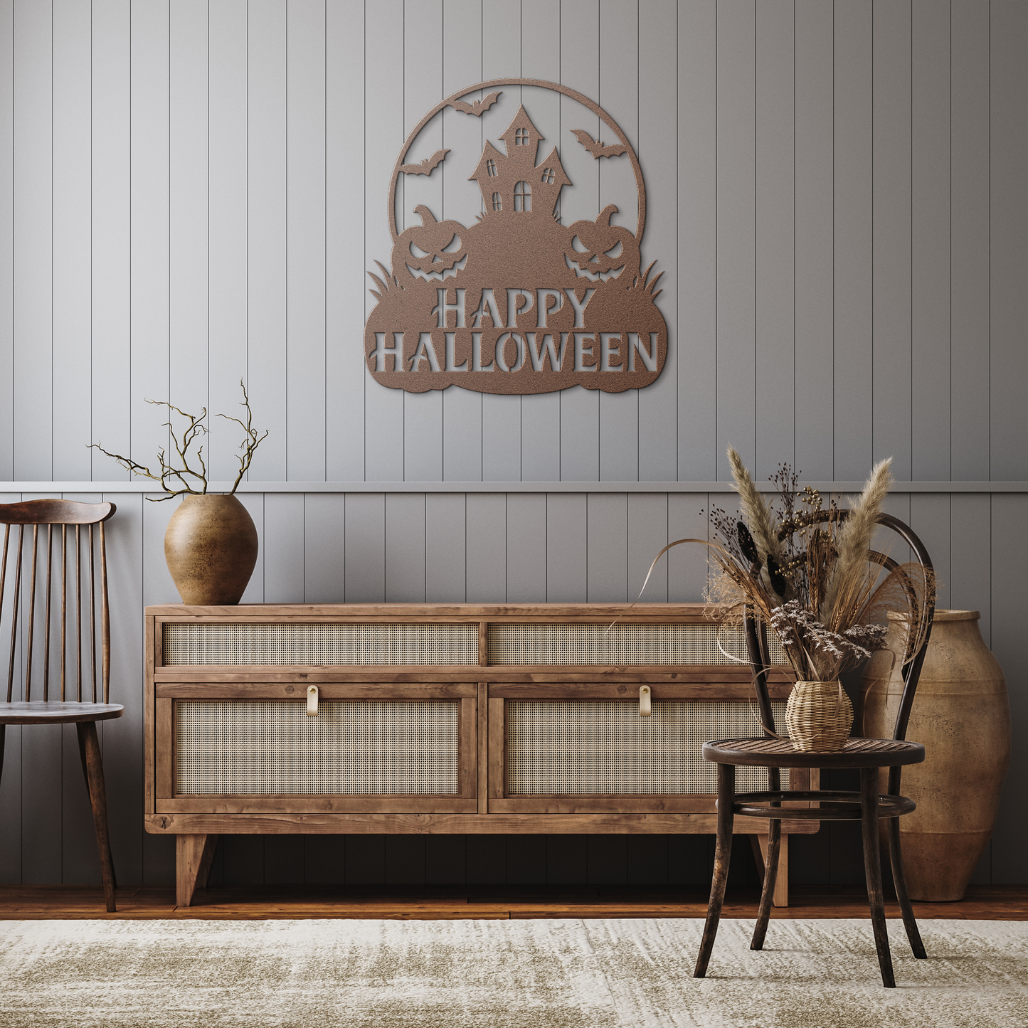 Happy_Halloween_Metal_Wall_Art__Custom__Copper_Rustic_Hallway_Mockup.png