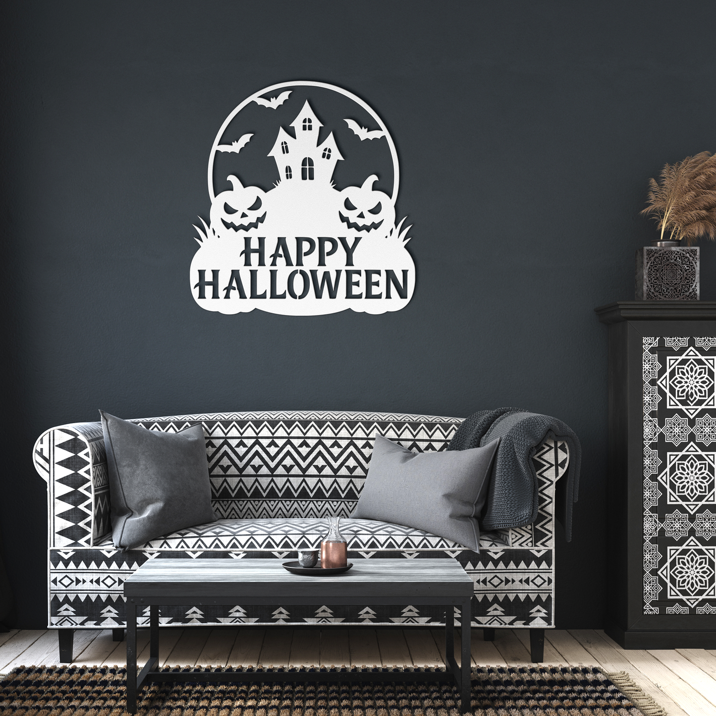 Happy_Halloween_Metal_Wall_Art__Custom__White_Dark_Living_Room_Mockup.png