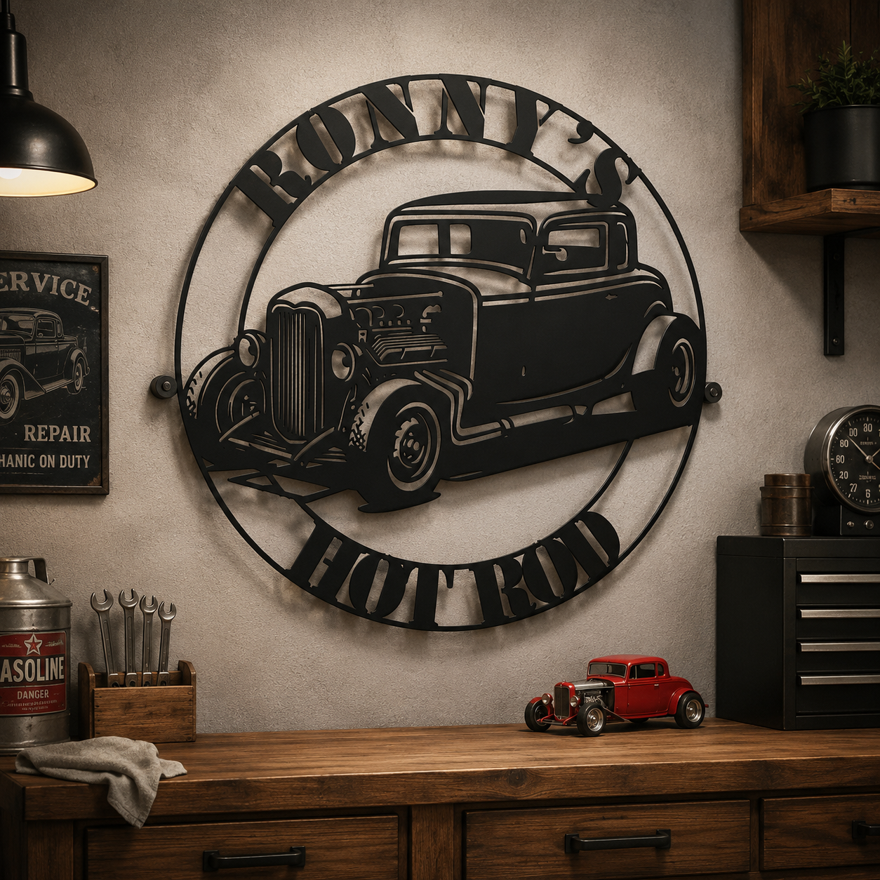 Custom Hot Rod Garage Sign — Personalized 1932 Deuce Coupe Metal