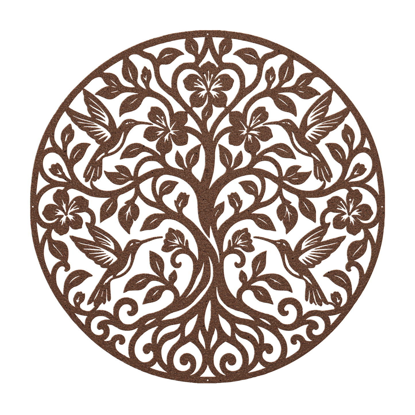 Hummingbird tree of life metal wall art in copper — floral botanical circle steel wall decor