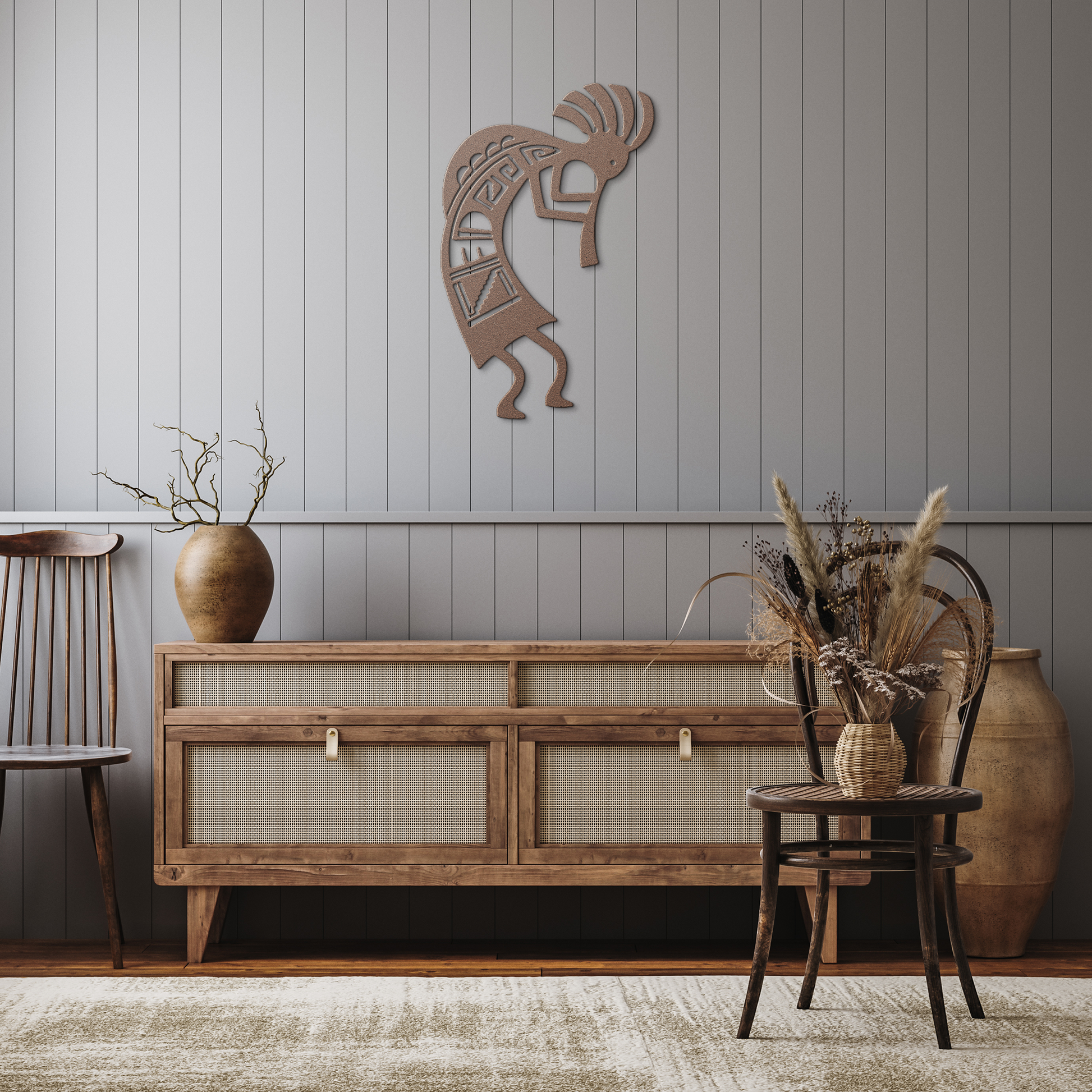 Kokopelli_Metal_Wall_Art_Sign__Rustic_Copper_Rustic_Hallway_Mockup.png