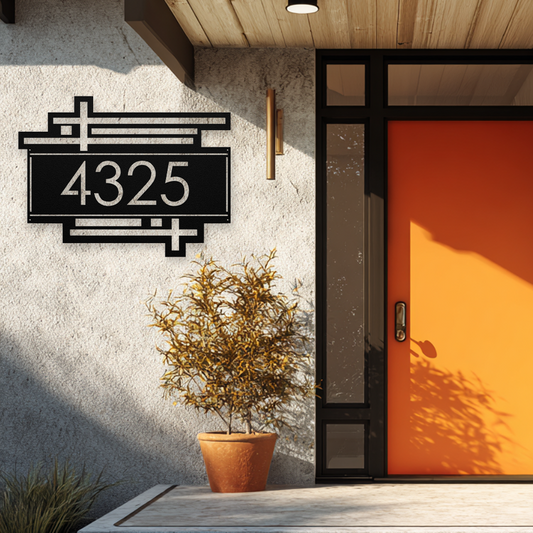Mid-century modern house number sign steel