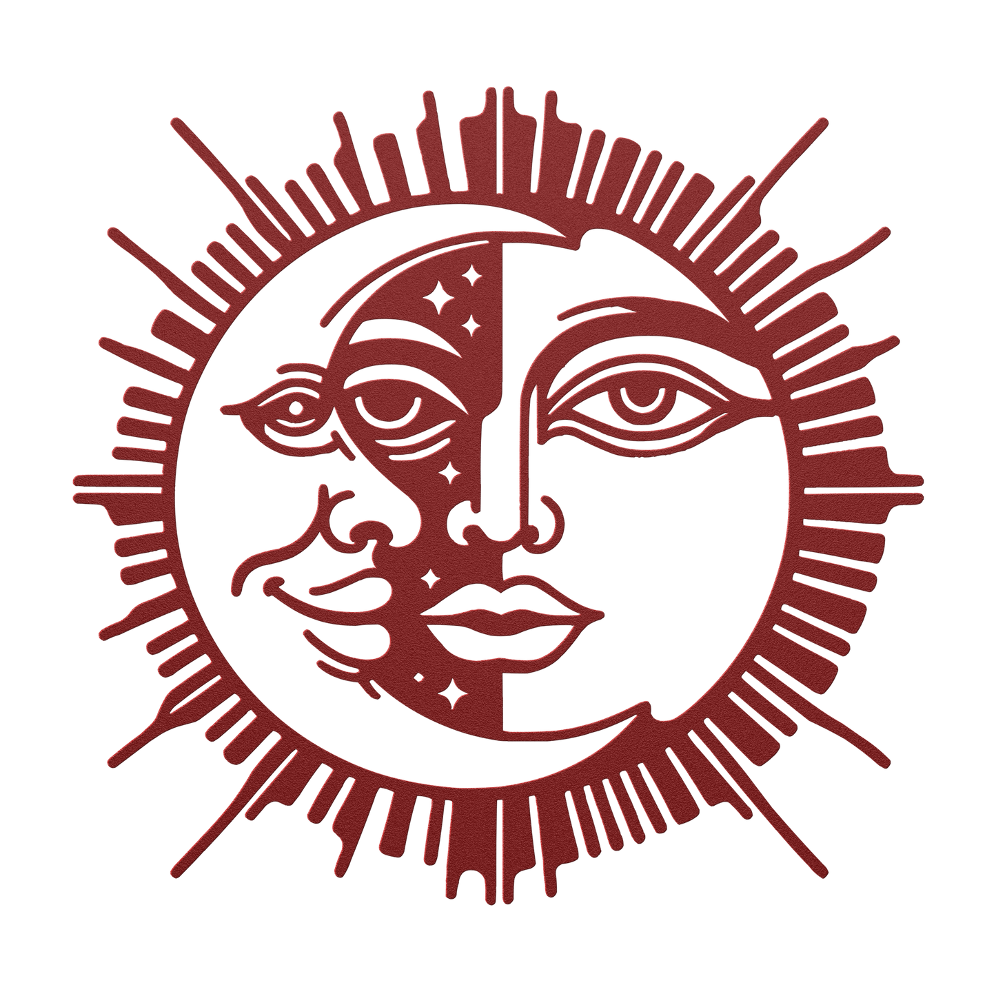 Rustic sun and moon steel wall hanging – astrology-themed metal art