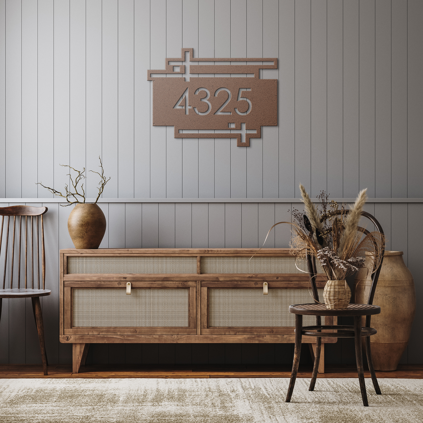 Mid-Century_Modern_Metal_House_Number_Si_Copper_Rustic_Hallway_Mockup.png