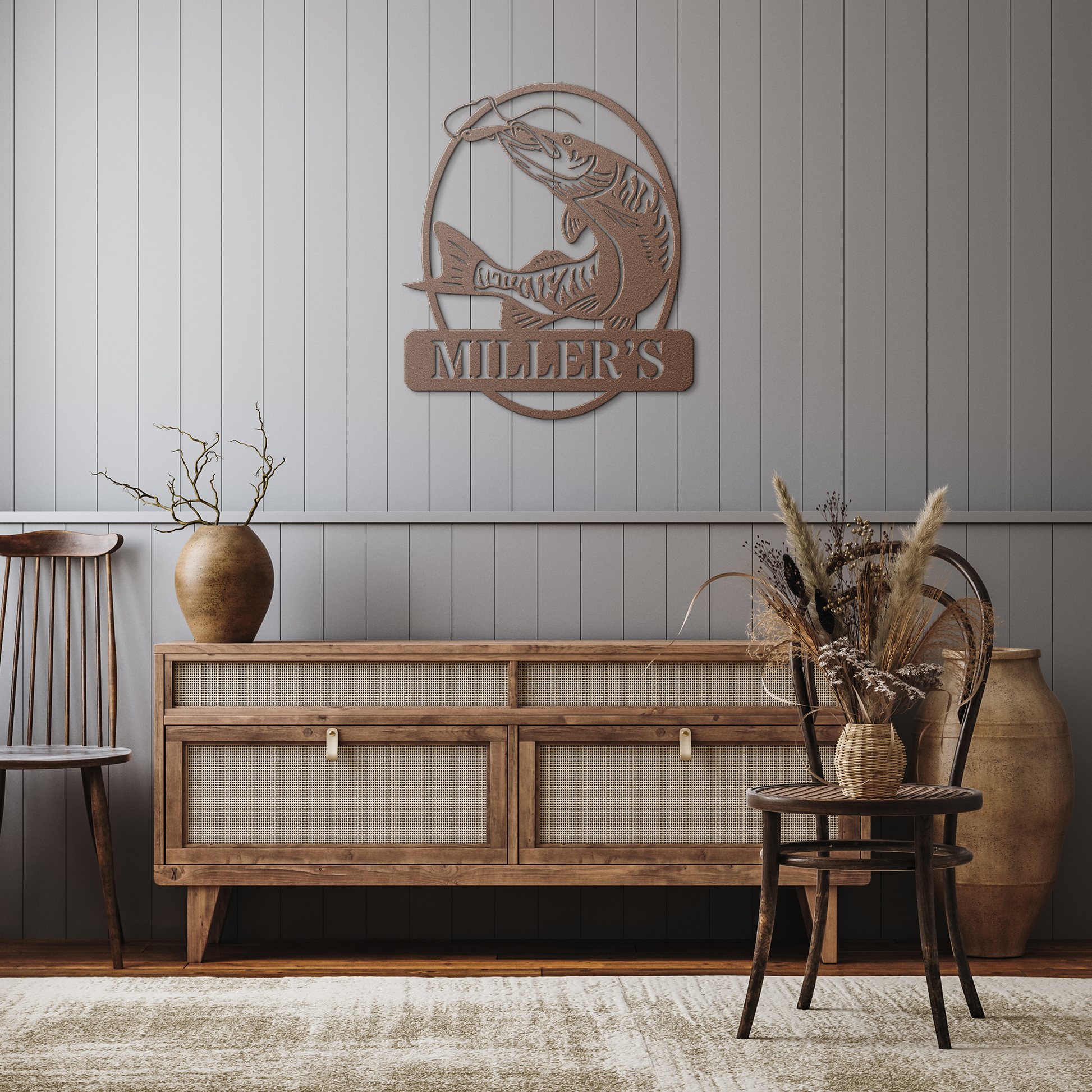 Muskie_Fishing_Metal_Outdoor_Sign__La_Copper_Rustic_Hallway_Mockup.png