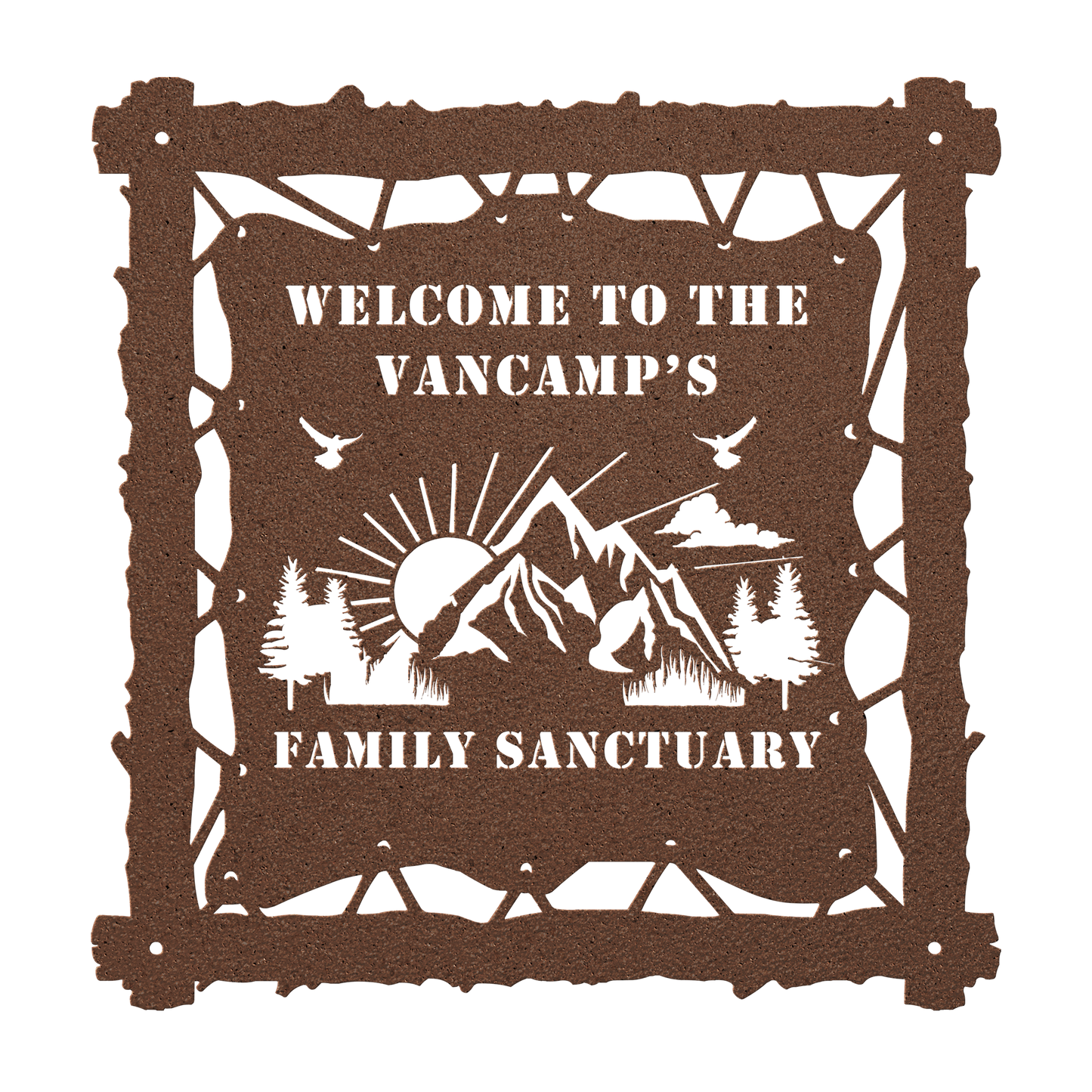 Rustic cabin family sign