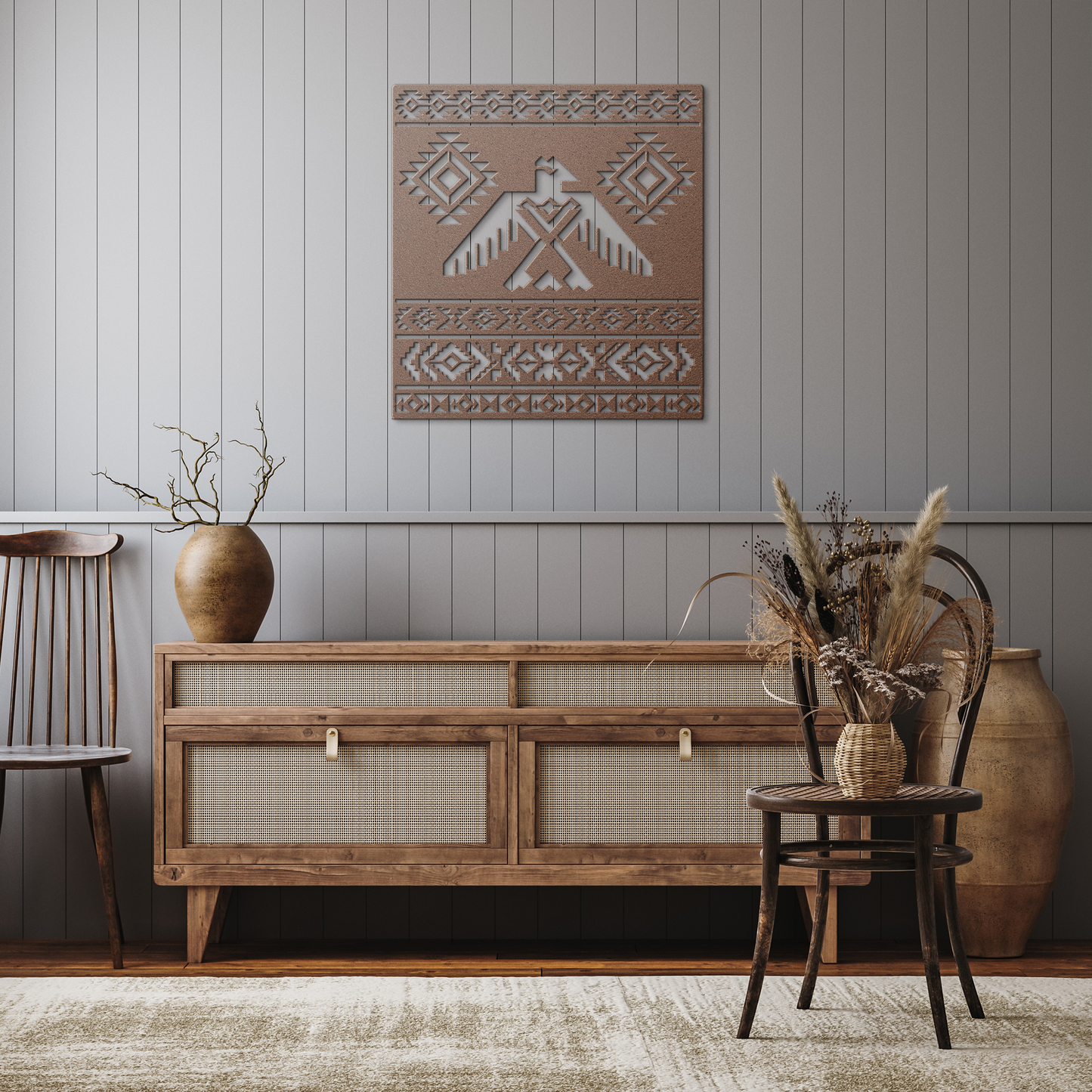 Native_American_Thunderbird_Metal_Wall_A_Copper_Rustic_Hallway_Mockup.png