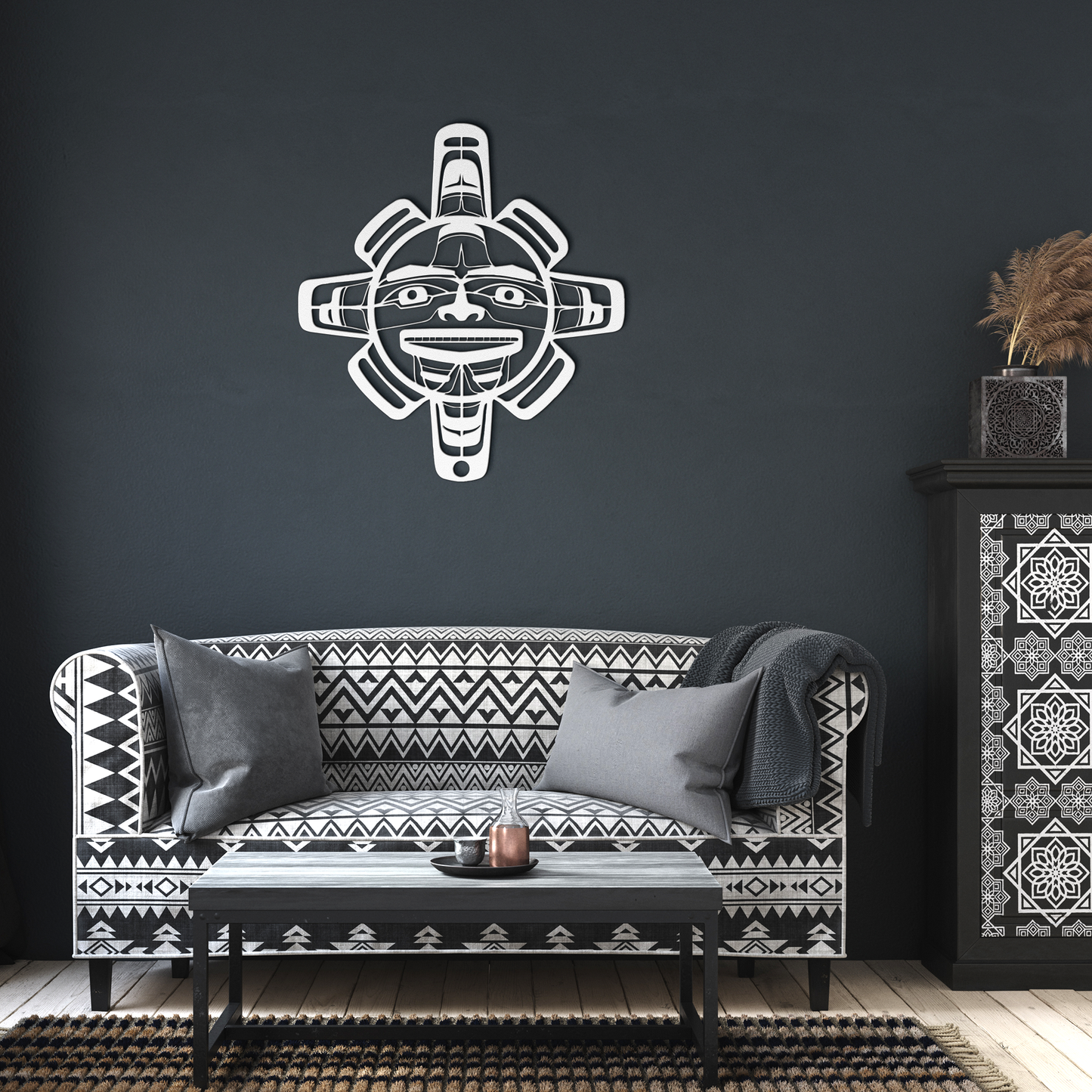 Pacific_Northwest_Tribal_Sun_Metal_Sign__White_Dark_Living_Room_Mockup.png