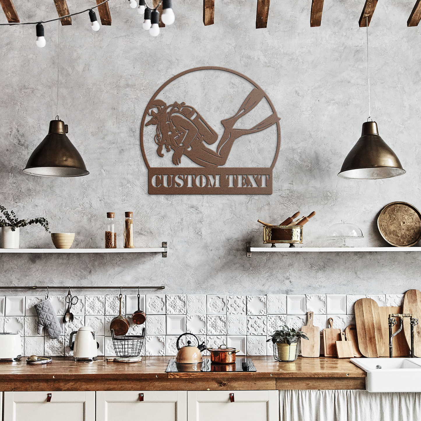 Personalized_Scuba_Diver_Metal_Wall_Art__Copper_Rustic_Kitchen_Mockup.png