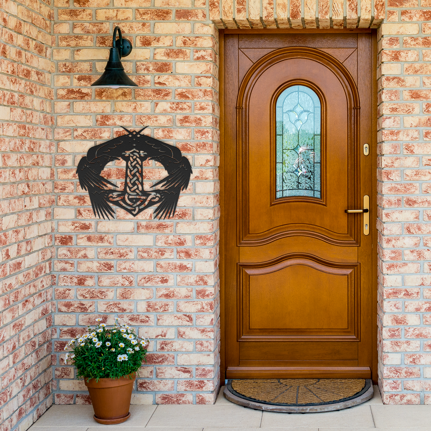 Viking_Thors_Hammer_Metal_Sign_with_R_Black_Brick_Entrance_Mockup.png
