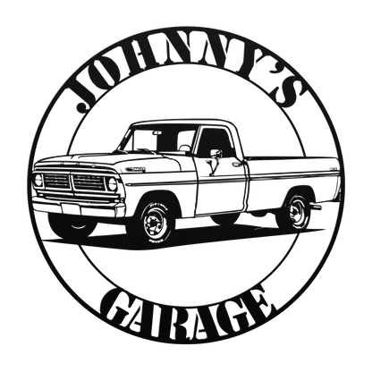 Ford F-150 metal garage sign in red — truck owner man cave wall decor