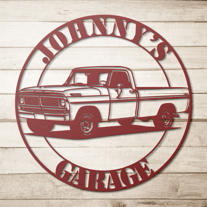 Ford F-150 metal sign in black — 24 inch classic pickup truck garage wall art