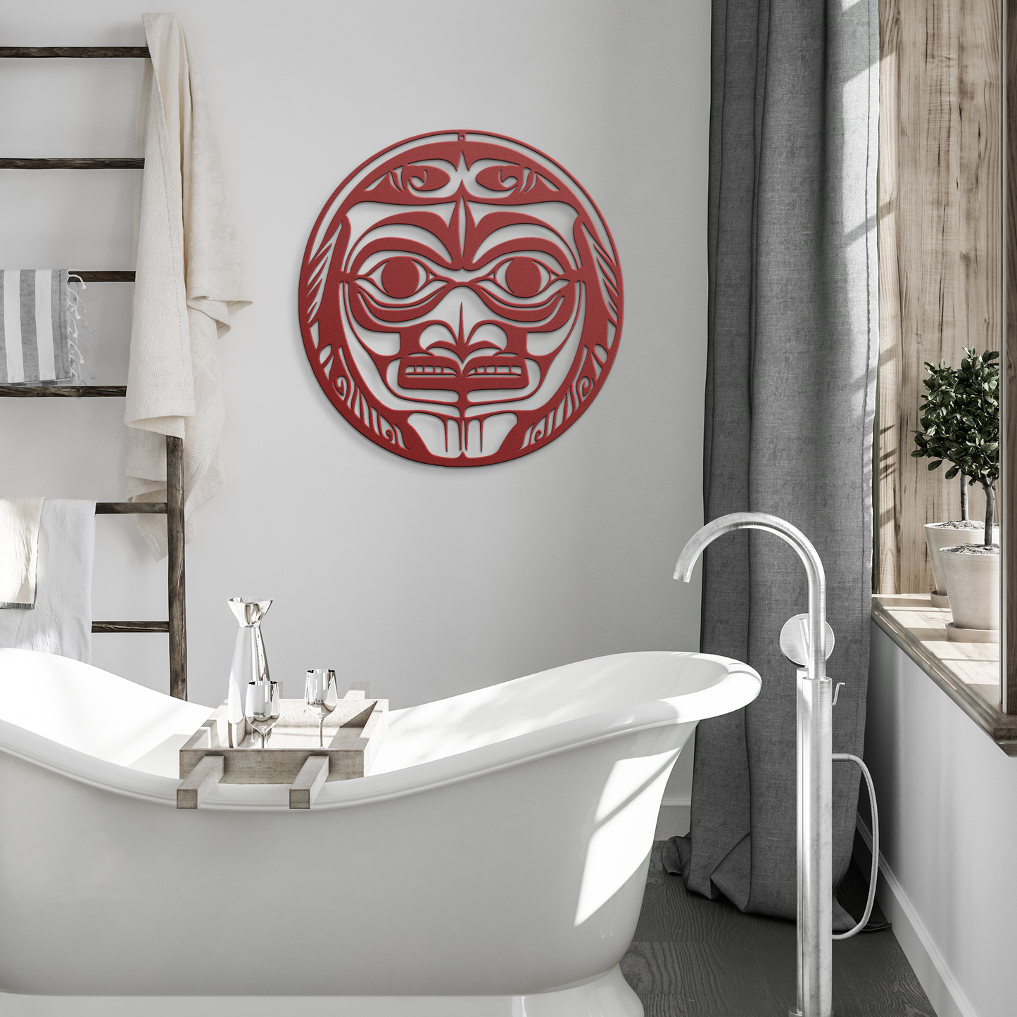 Alaskan_Native_Mask_Metal_Sign__Custom__Red_Modern_Bathroom_Mockup.png