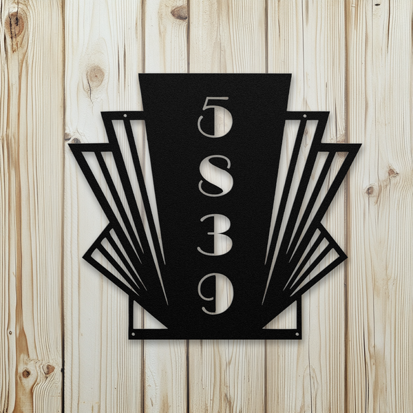 Art Deco Vertical Metal Address Sign | Custom House Number Plaque ...
