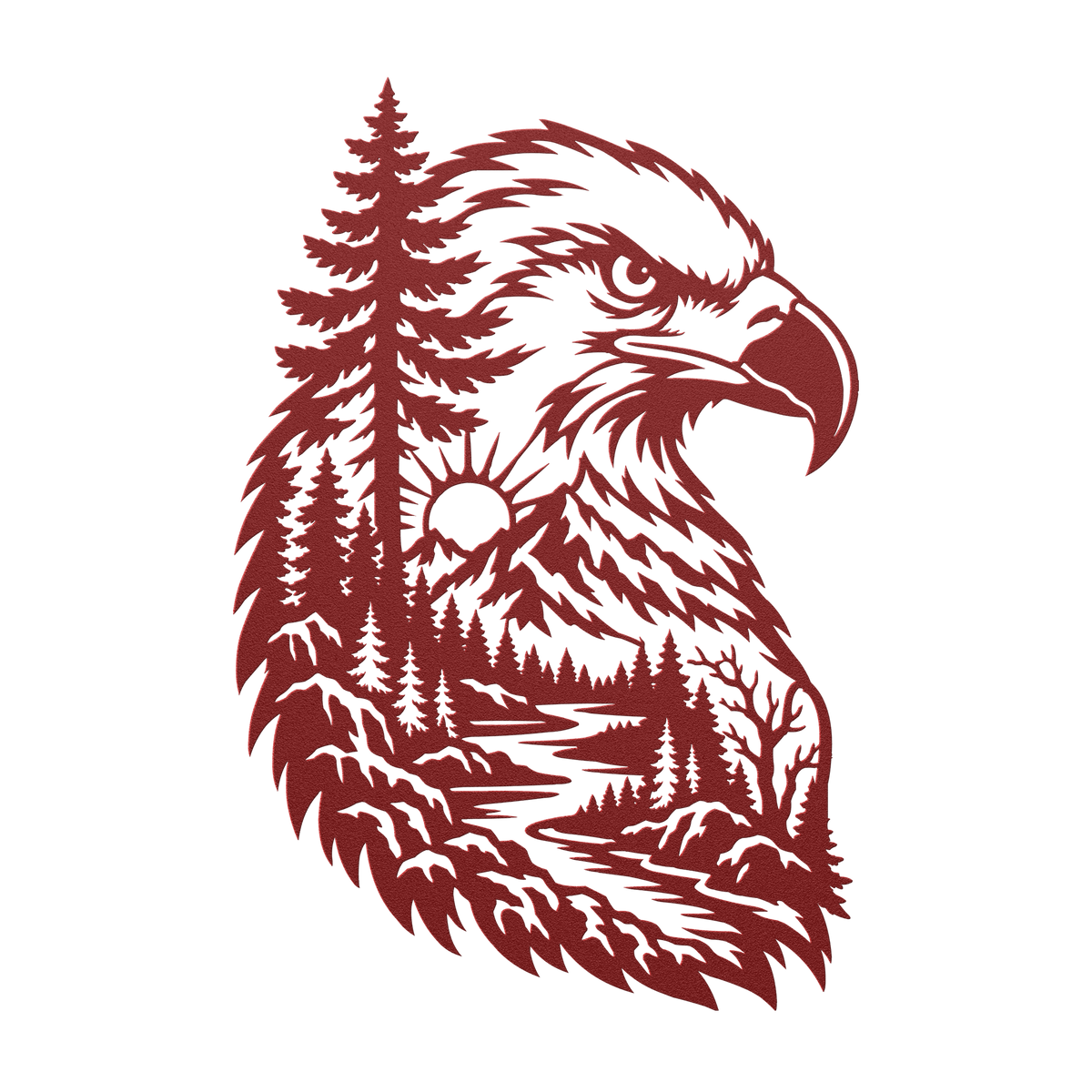 Bald eagle rustic metal sign in red — rustic wilderness wildlife steel wall decor