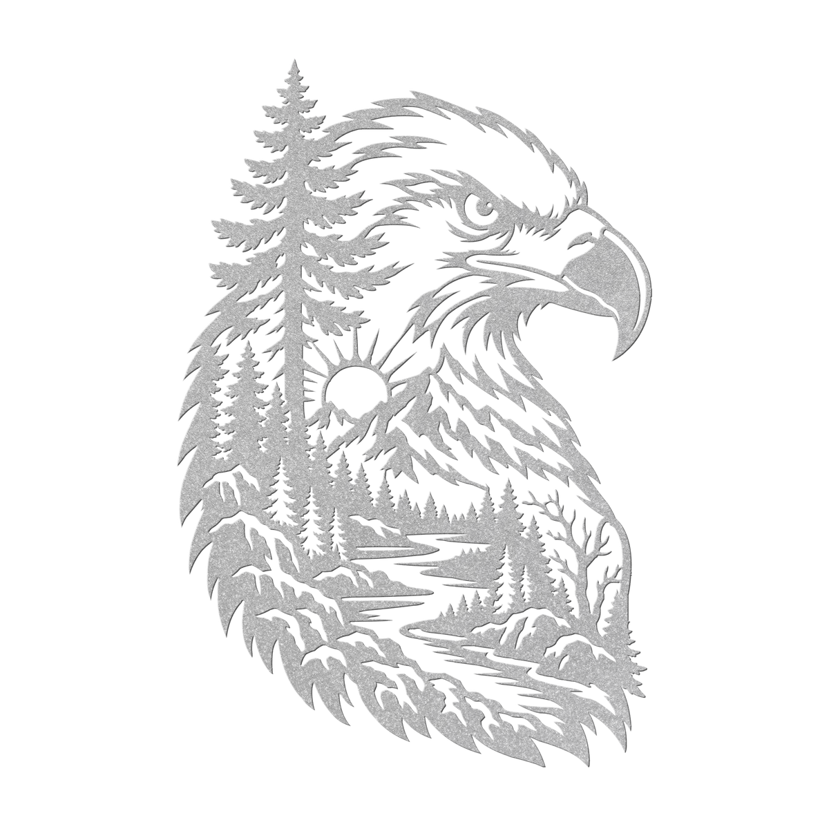 Bald eagle rustic metal sign in silver — rustic wilderness wildlife steel wall decor