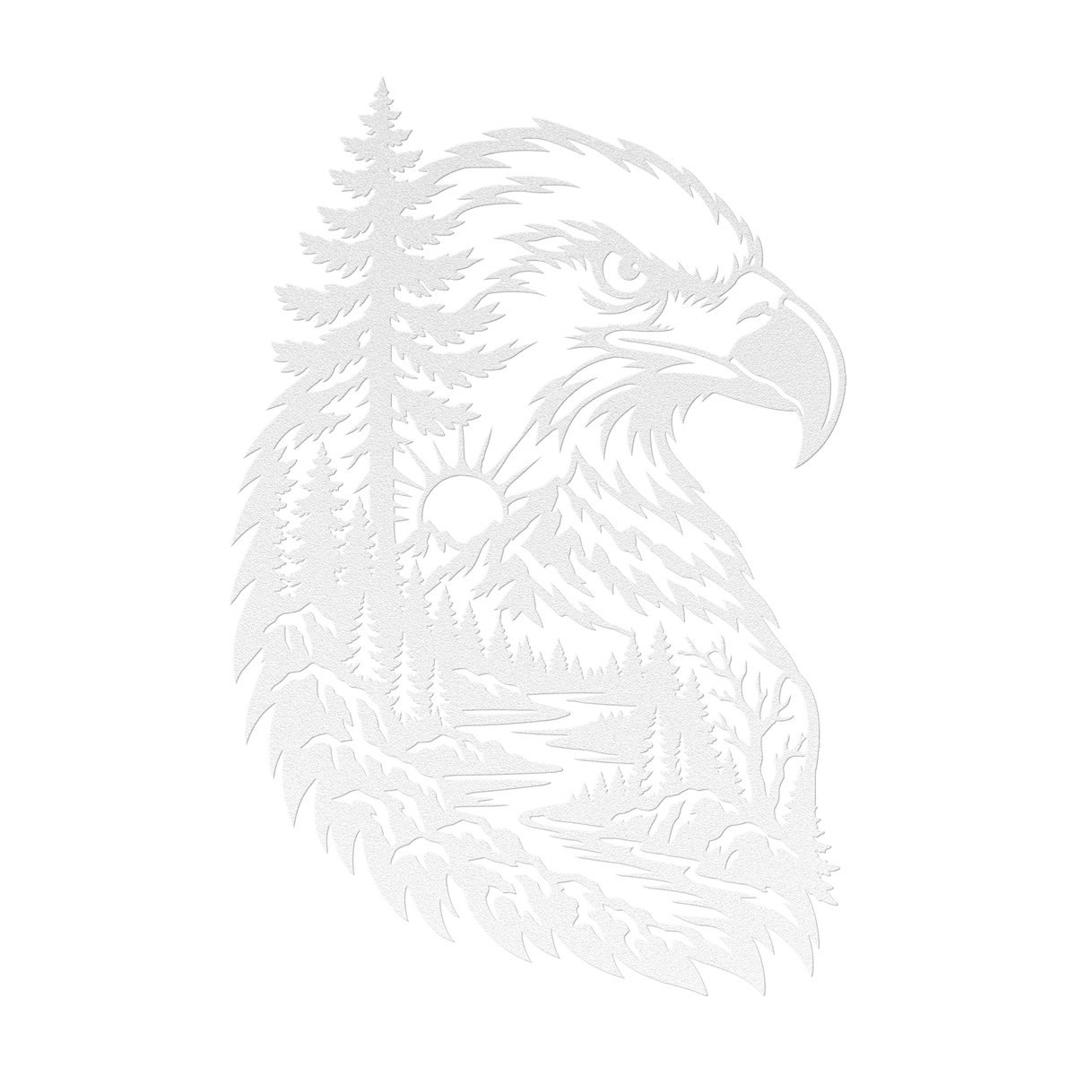 Bald eagle rustic metal sign in white — rustic wilderness wildlife steel wall decor