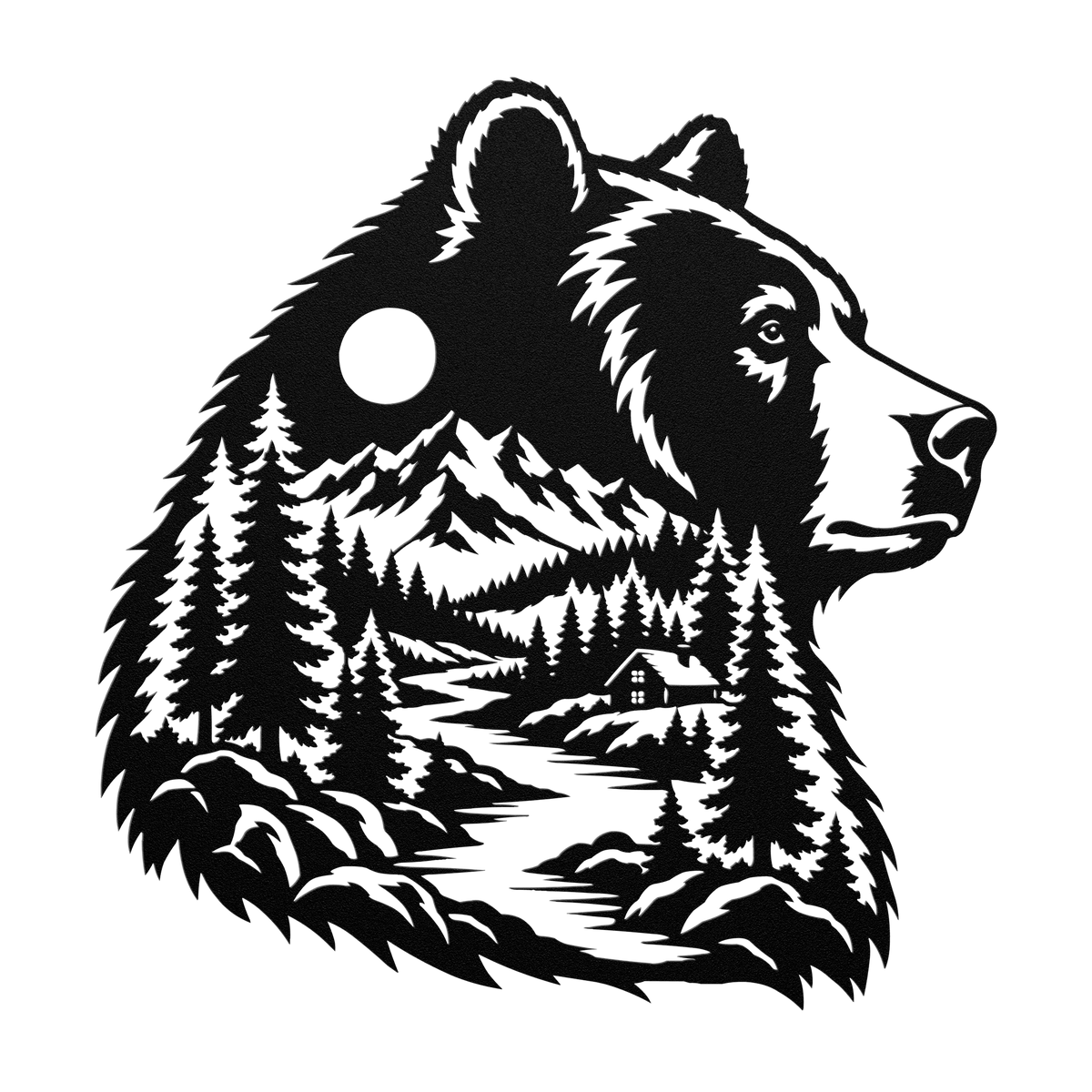 Bear head rustic metal sign in black — rustic cabin wildlife steel wall decor