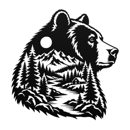Bear head rustic metal sign in black — rustic cabin wildlife steel wall decor