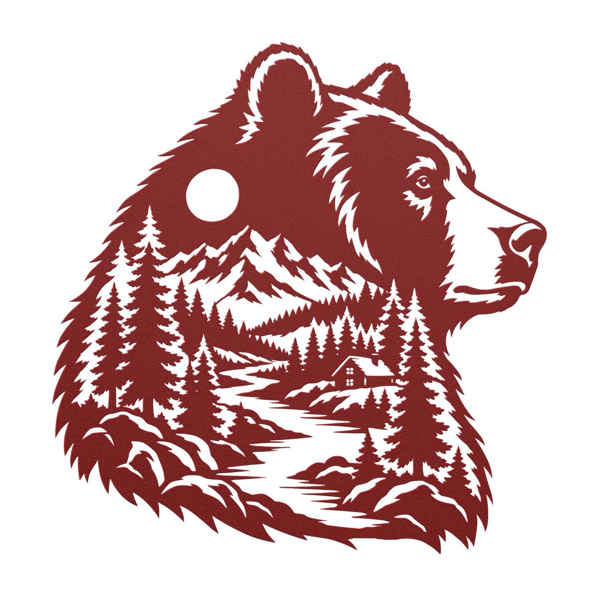 Bear head rustic metal sign in red — rustic cabin wildlife steel wall decor