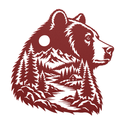 Bear head rustic metal sign in red — rustic cabin wildlife steel wall decor