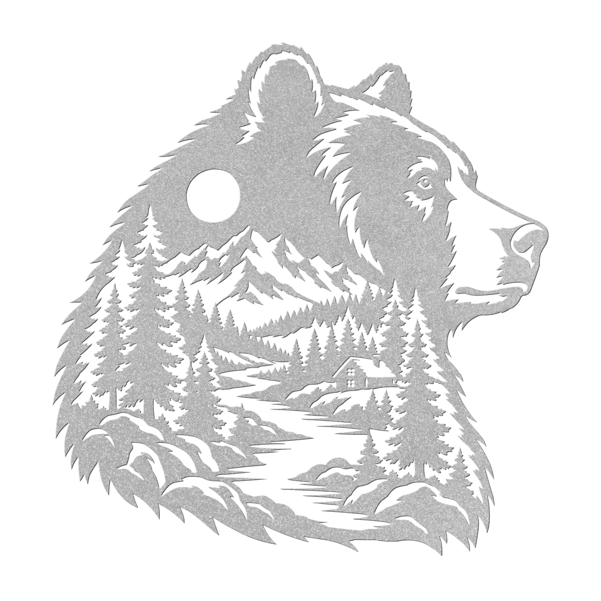 Bear head rustic metal sign in silver — rustic cabin wildlife steel wall decor