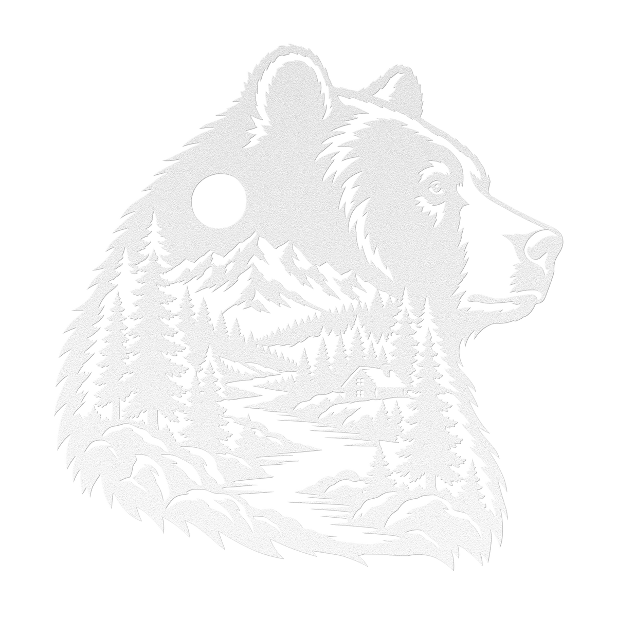 Bear head rustic metal sign in white — rustic cabin wildlife steel wall decor