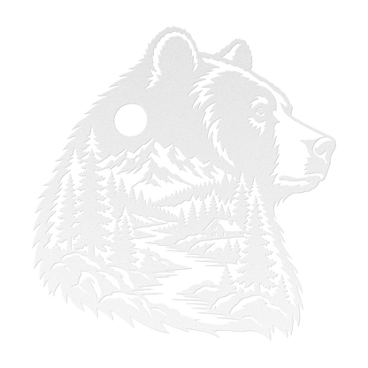 Bear head rustic metal sign in white — rustic cabin wildlife steel wall decor
