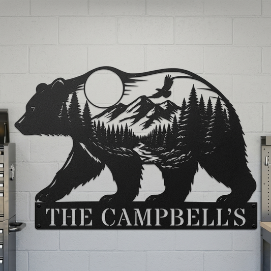 custom bear mountain metal sign with personalized name