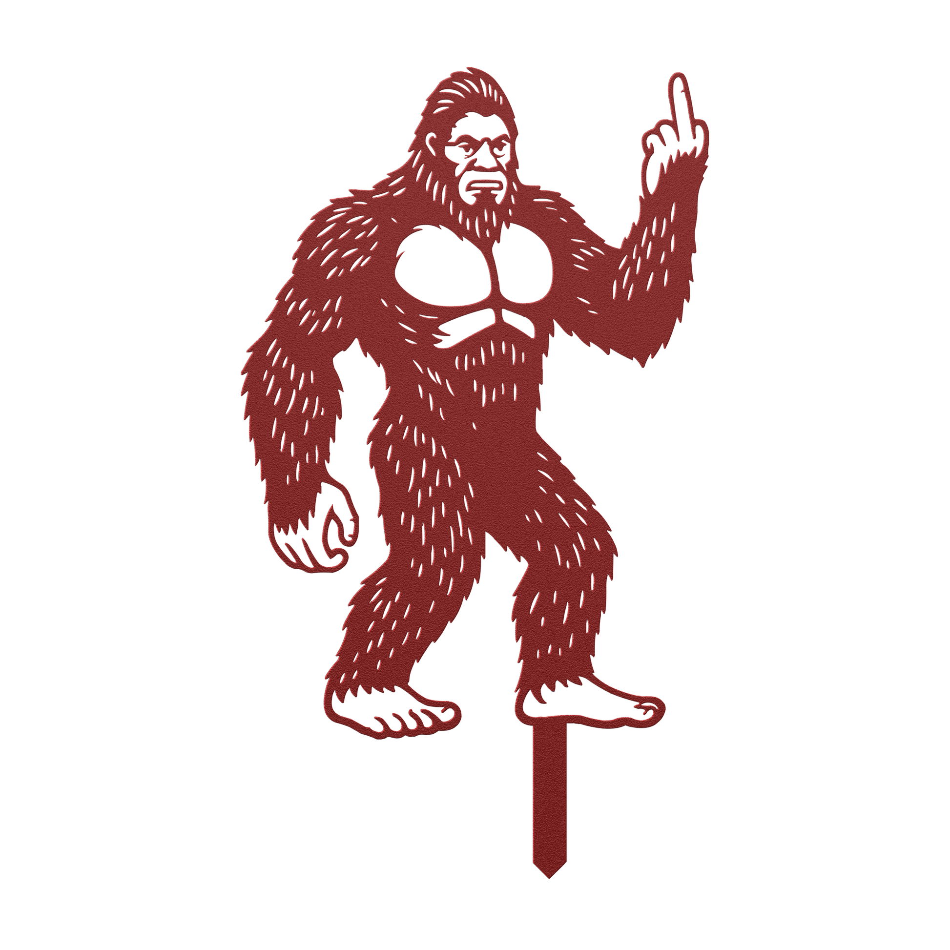 Bigfoot_Metal_Garden_Stake_Flipping_Off__Red_Transparent_Mockup.png