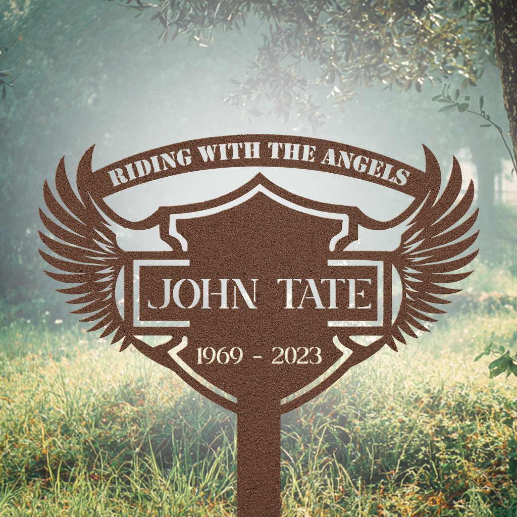 Monument Sign Rider Riding With Angels Motorcycle Memorial Stake | Metal Art Signs