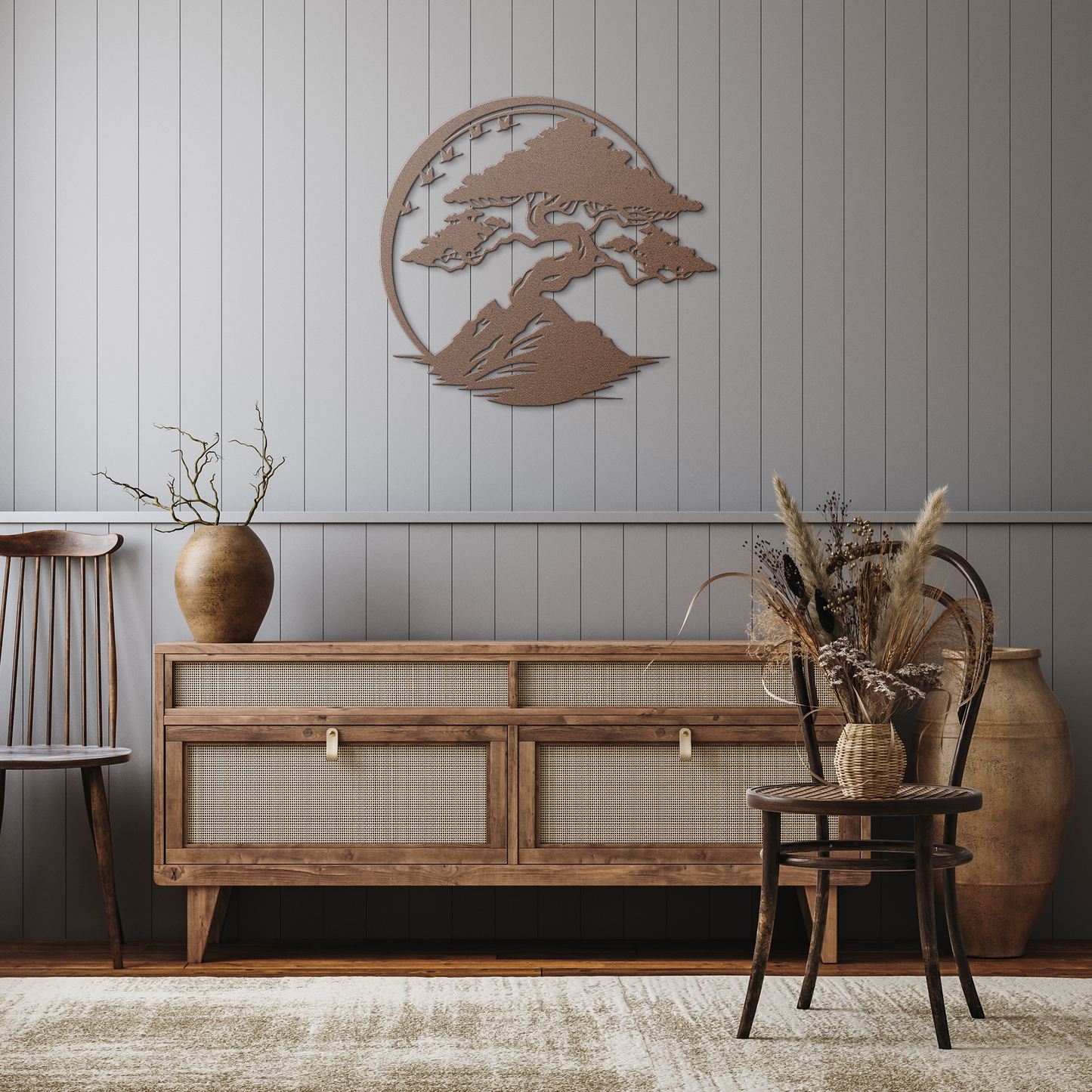 Bonsai_Tree_Enso_Circle_Japandi_Wall_Art_Copper_Rustic_Hallway_Mockup.png