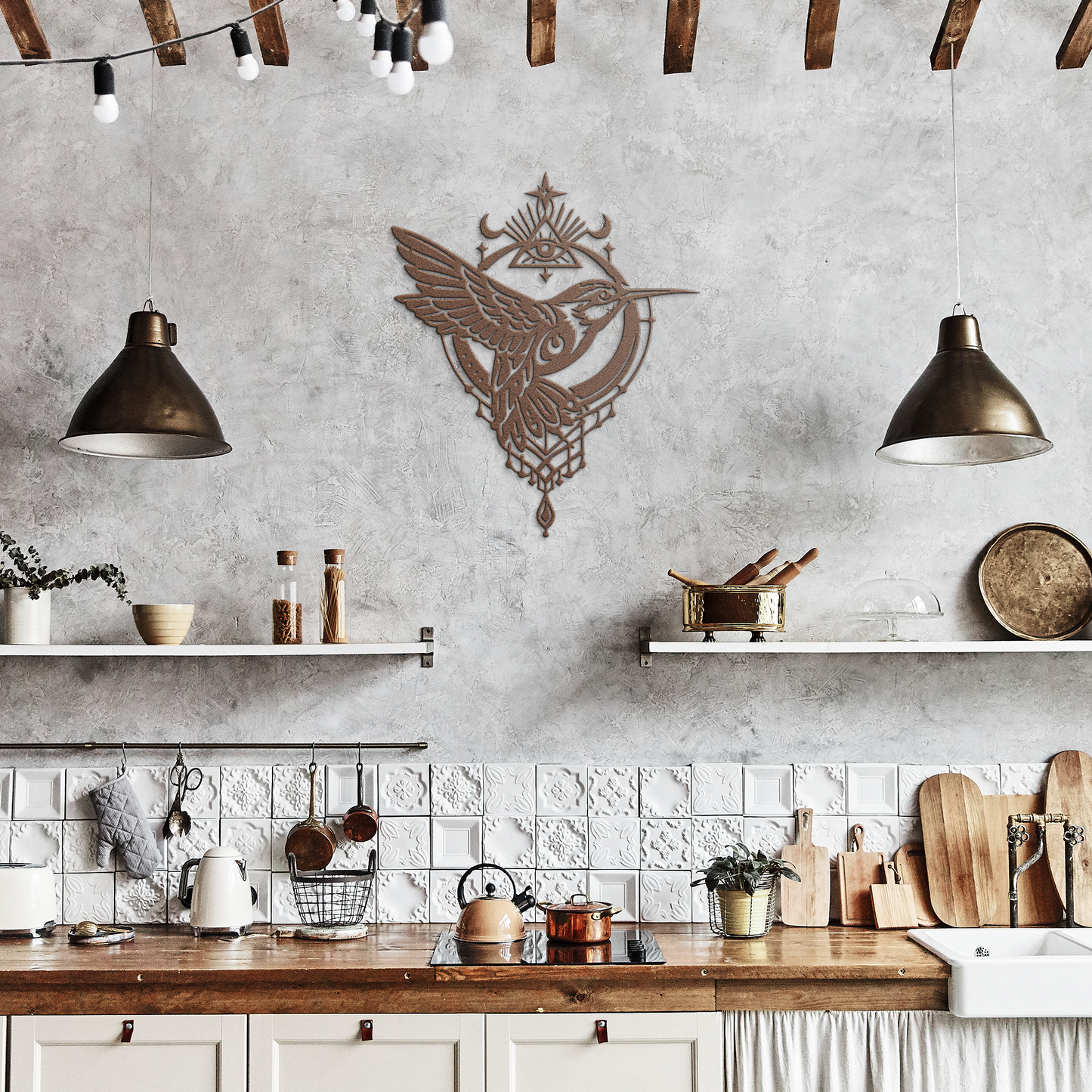 bird lover metal wall decor with moon inspired style