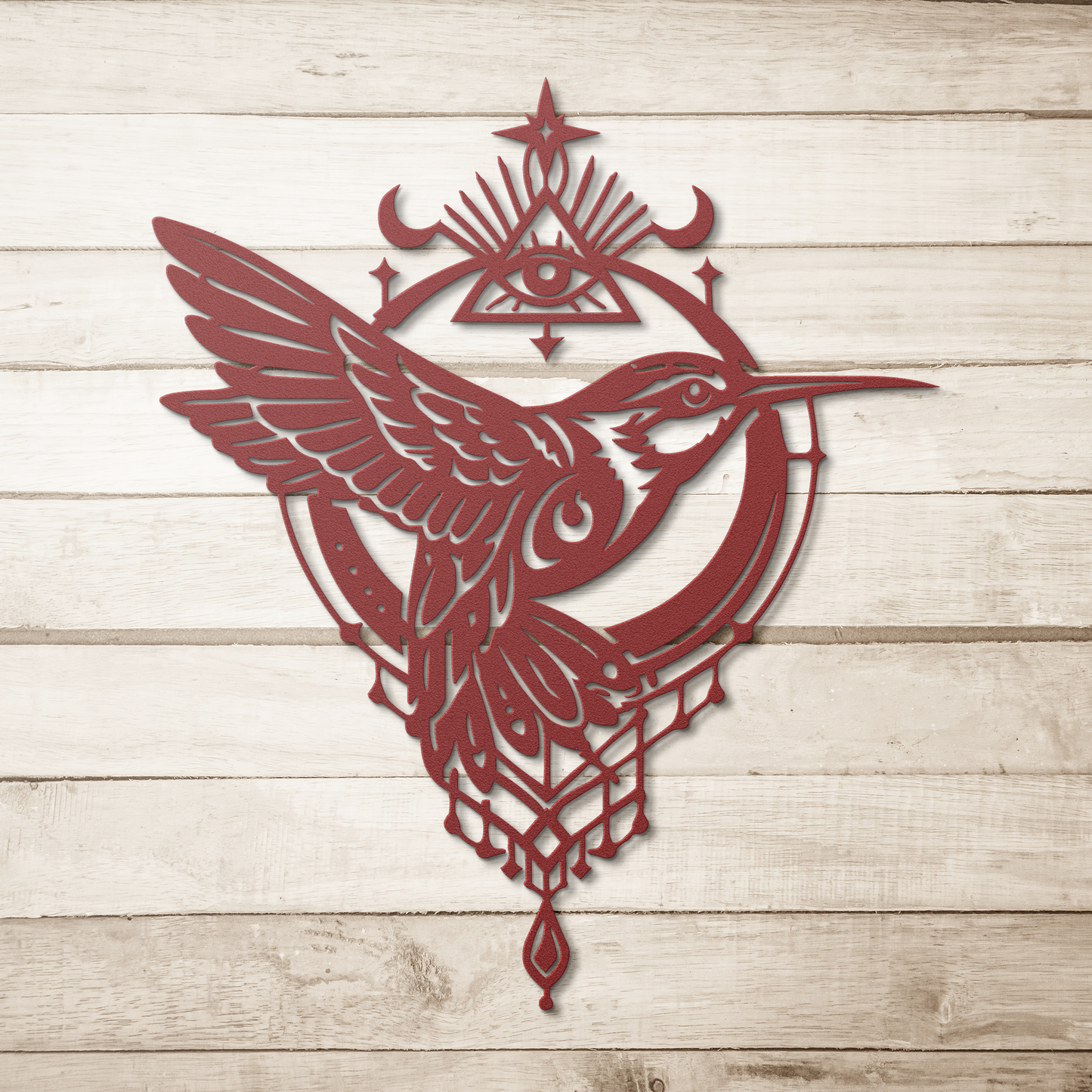 hummingbird metal wall decor with celestial design