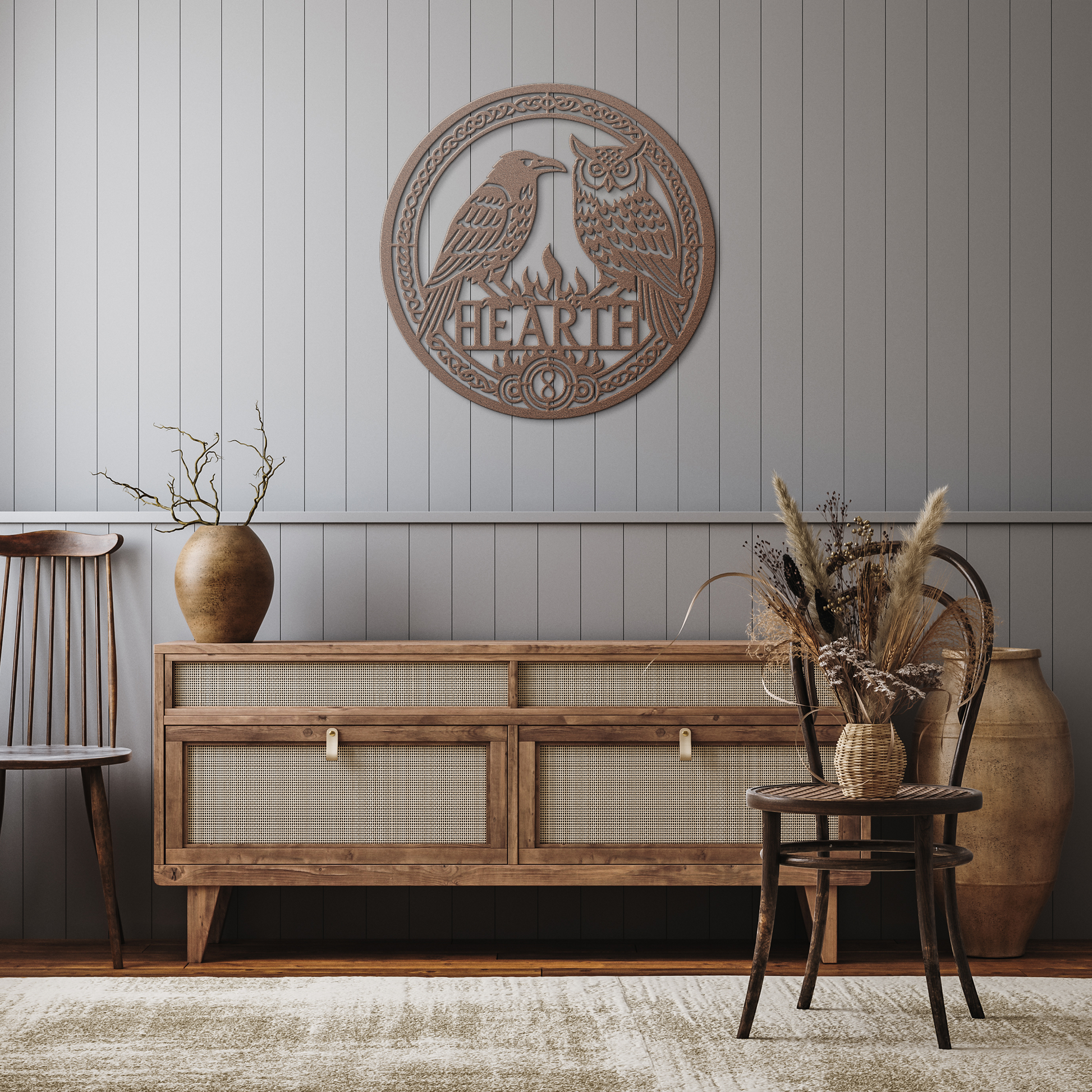 Celtic_Raven__Owl_Hearth_Metal_Sign__Copper_Rustic_Hallway_Mockup.png