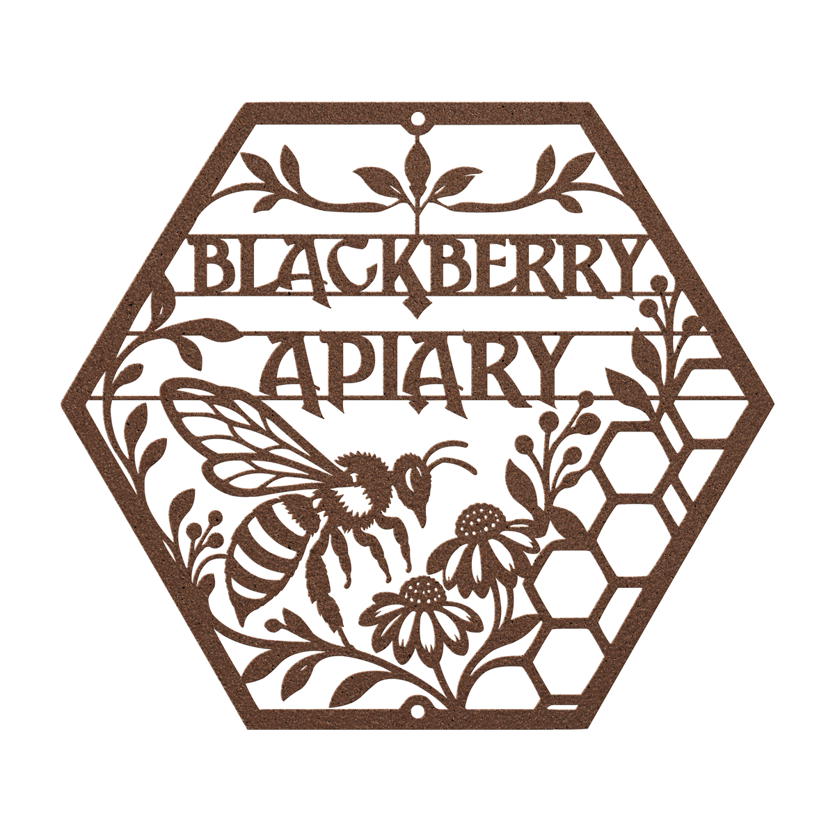 Custom apiary bee honeycomb metal sign in copper — personalized bee honeycomb wall art