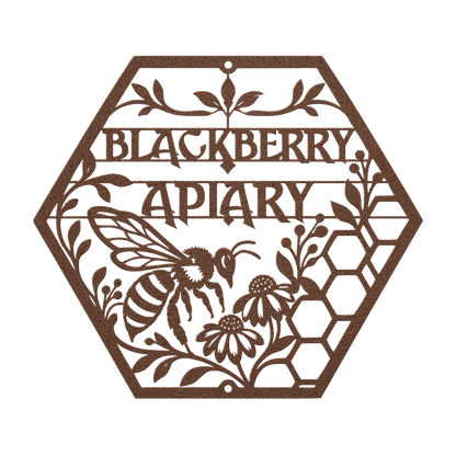 Custom apiary bee honeycomb metal sign in copper — personalized bee honeycomb wall art