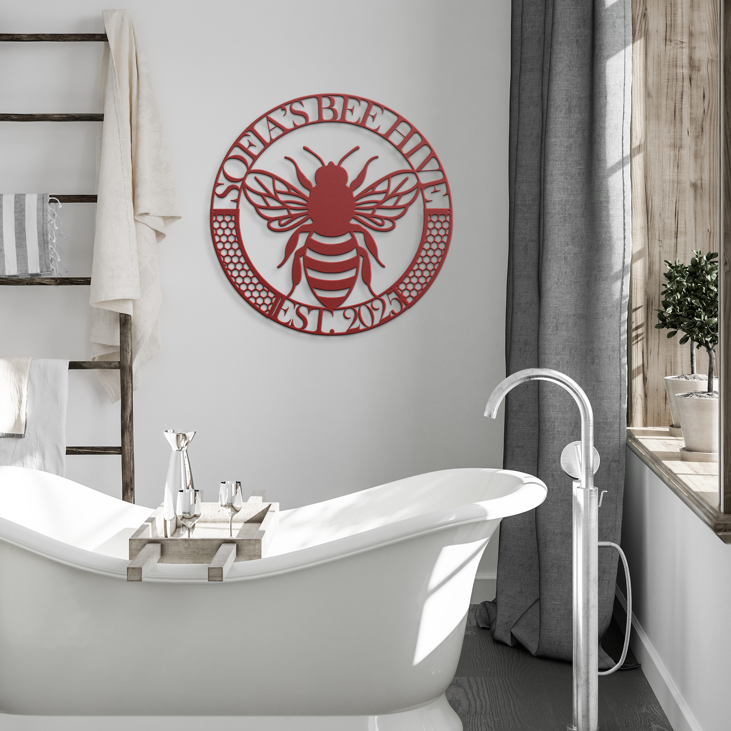 Custom_Bee_Apiary_Metal_Sign_Personalize_Red_Modern_Bathroom_Mockup.png_15493988