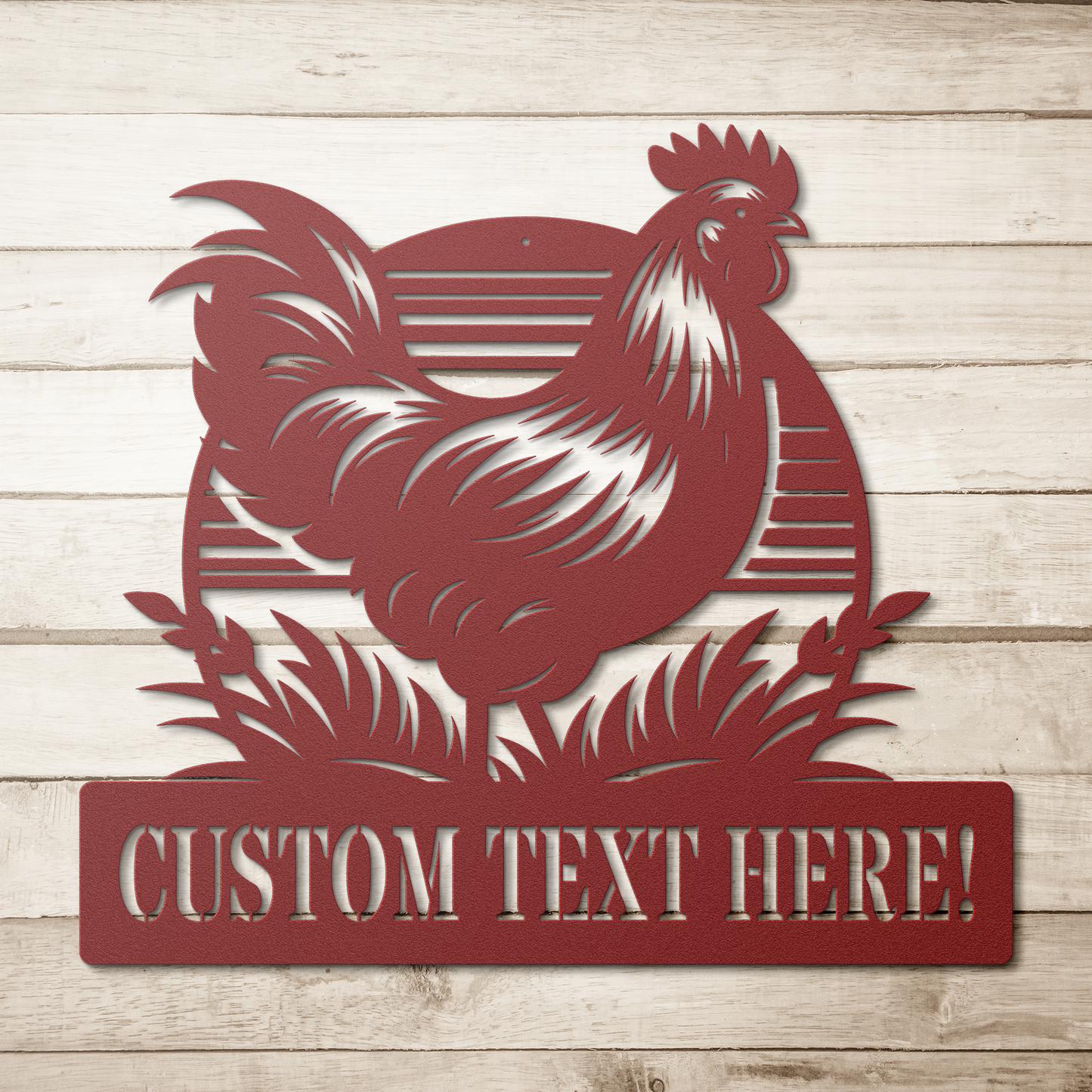 Custom_Chicken_Farm_Metal_Sign__Perso_Red_Simple_Wood_BKGD_Mockup.png
