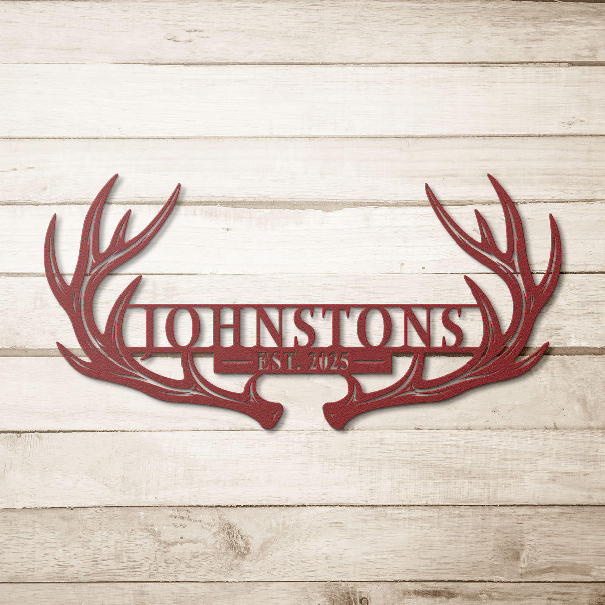 Custom deer antler sign — personalized family name and established year in plasma-cut steel