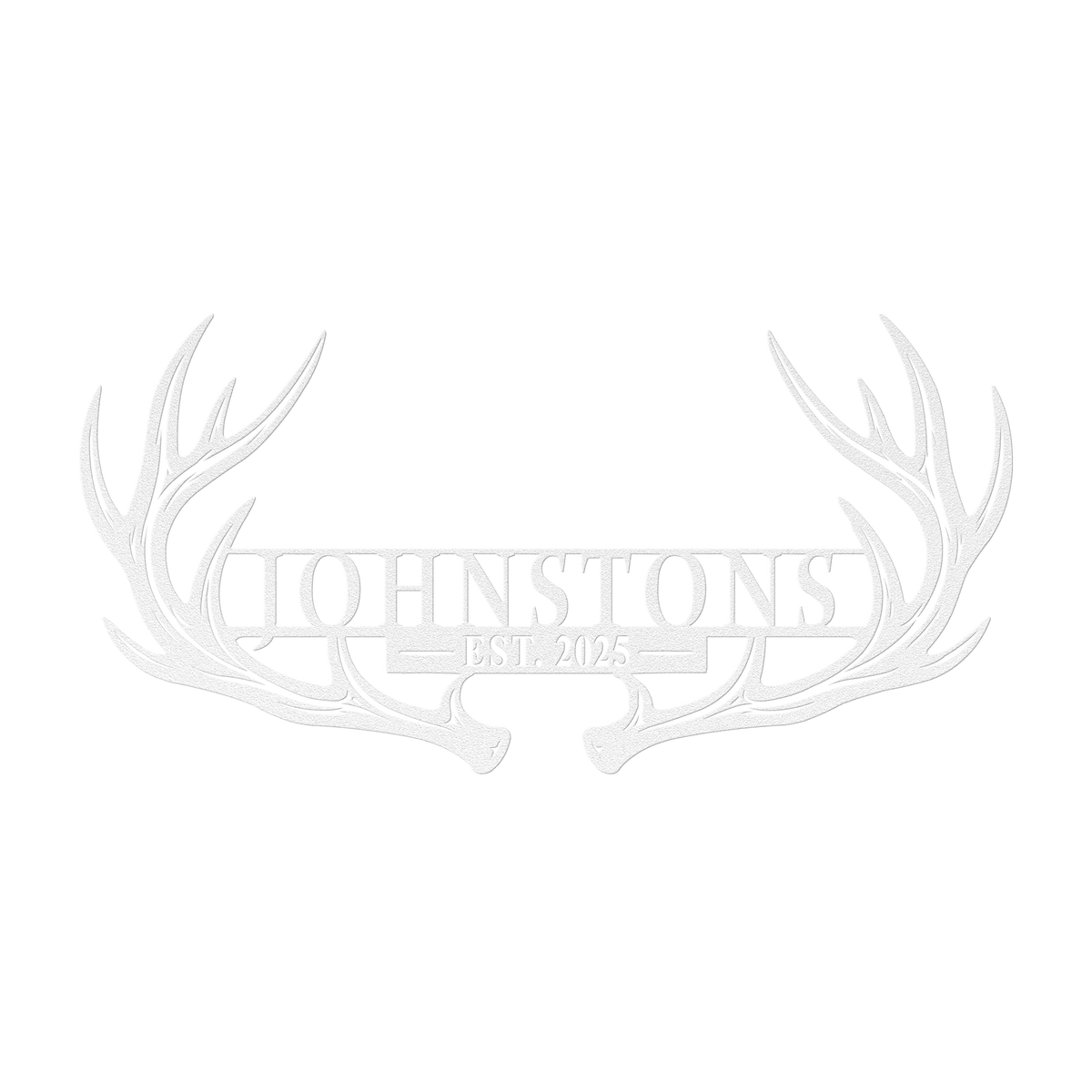 Custom deer antler family name metal sign in white — personalized family name and year wall art