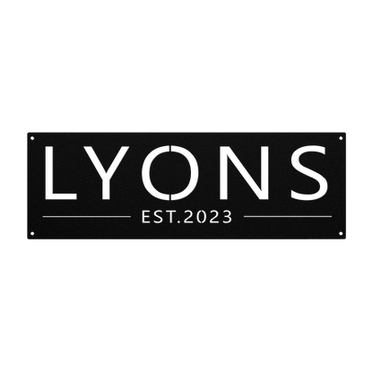 Custom family name established metal sign in black — personalized family name and established year wall art