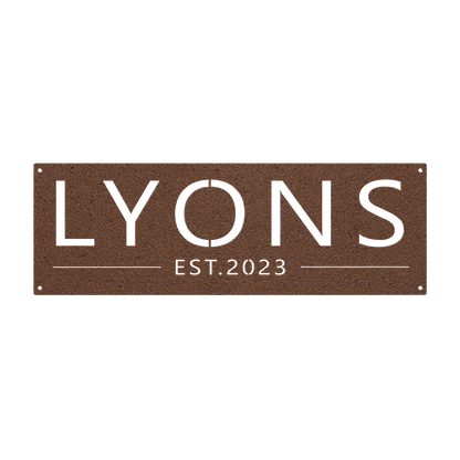 Custom family name established metal sign in copper — personalized family name and established year wall art
