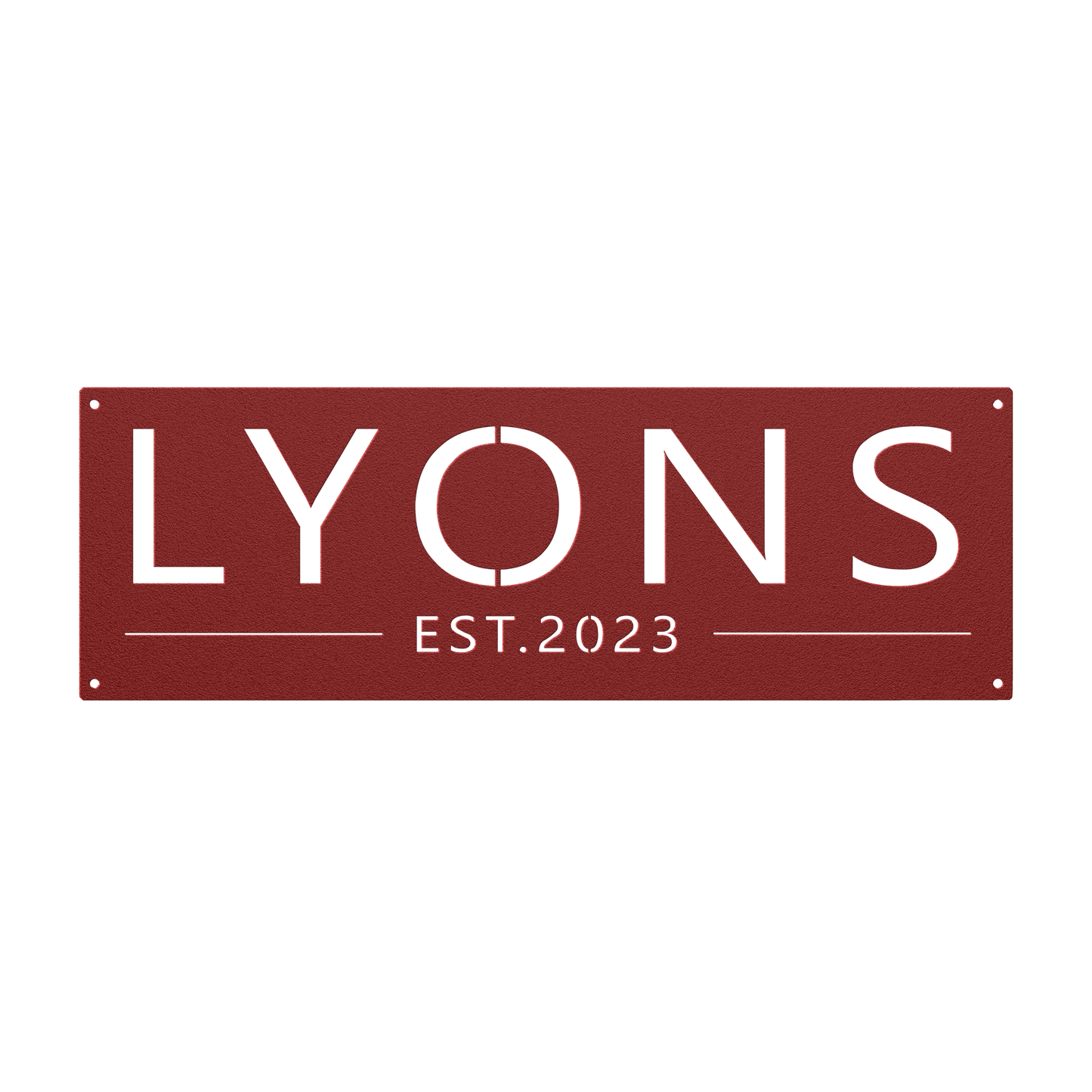 Custom family name established metal sign in red — personalized family name and established year wall art