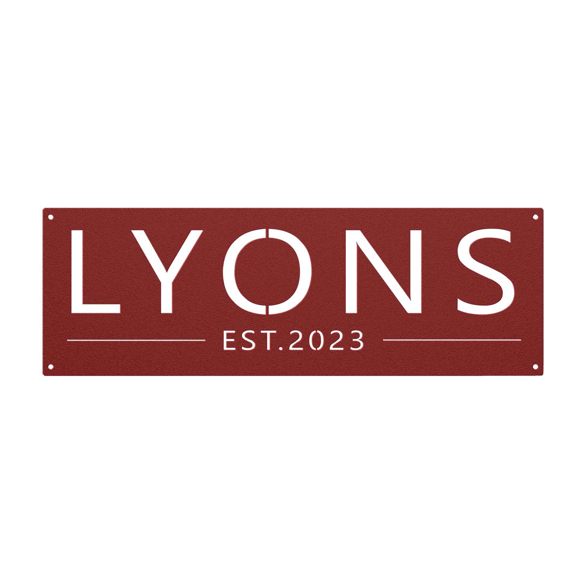 Custom family name established metal sign in red — personalized family name and established year wall art